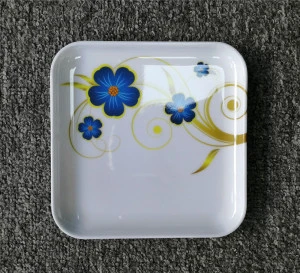 Customized Various Flower Decals New Plastic Dishes Melamine Square Plates
