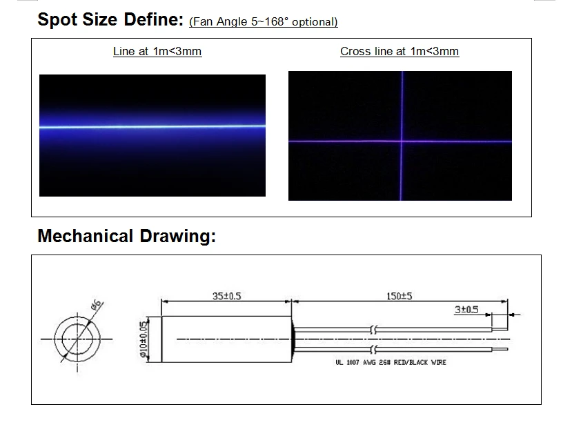 D10mm 405nm High End 100mW Bluish Violet Line Laser Diode Module 3D measurement/Machine Vision