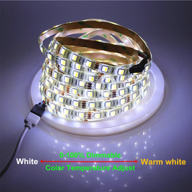 DC24V SMD5050 60leds 120leds CCT Dual White Light White Warm White 2in1 Double Color Dimmable LED Strip Light at Factory Price