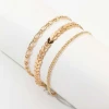 Designs 14k Gold Plated Three Layer Fishbone Shape Anklet Beach Feet Chain Jewelry