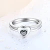 Diamond Combination Ring Set Fashion Simple Stacking Men and Women Ring Heartshaped Openable Couple Ring Heart Shape Silver N/A