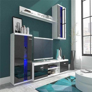 Differen Colors LED Lighting Living Room Furniture Set Glass Display Unit TV Stand Shelf