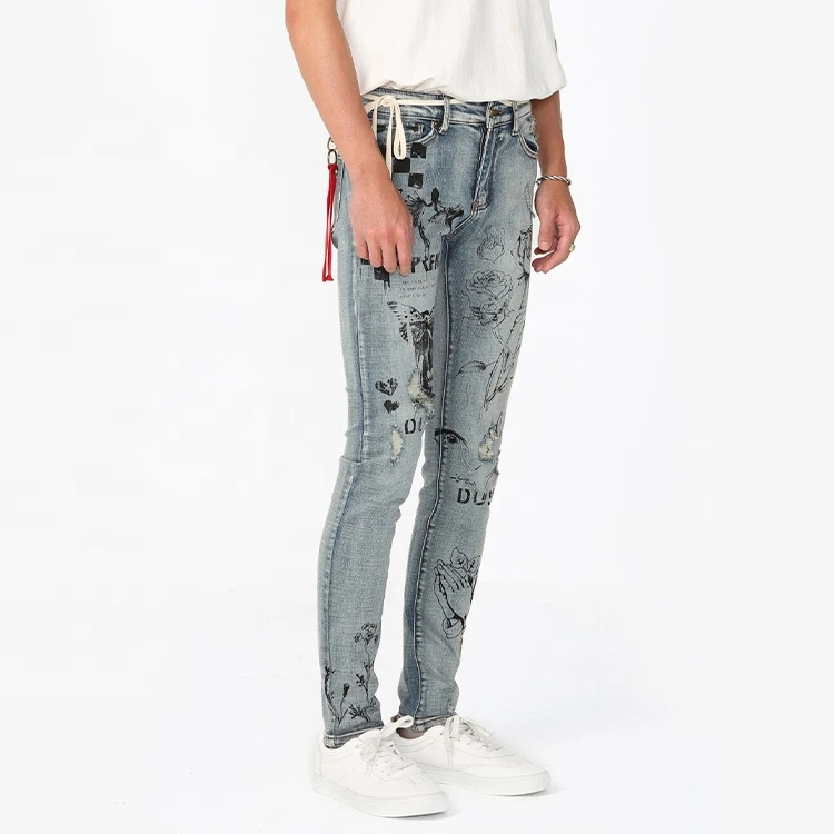 DiZNEW New fashion slim stretch heavyweight paint grey denim jeans Wholesale