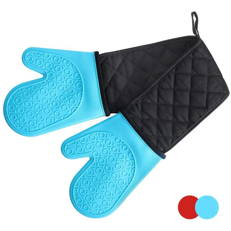 Double Silicone Non Slip Cotton Kitchen Baking Cooking Microwave Heat Resistant Oven Mitts Gloves