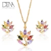 DTINA Peacock Costume Jewelry Sets Copper Cheap Necklace And Stud Earrings For Bride Wedding Party