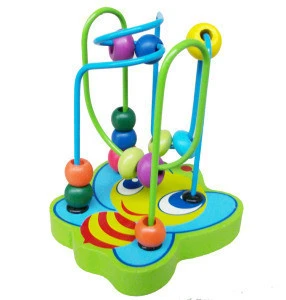 Early Intelligence Mini Wood Cartoon Animal Base Colorful Round Beads Wire Maze Educational Toys