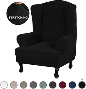 Elastic Bottom Anti-Slip Foam Stretch Slipcover Wingback Jacquard Fabric Small Checks Armchair Chair Sofa Cover