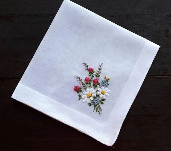 Embroidery scallop flower handkerchief 100% cotton women handkerchief