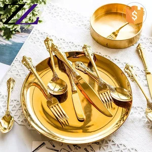 European wedding decorative stainless steel cutlery bone handle design photo flatwares set spoon 18/10 bulk gold flatware set