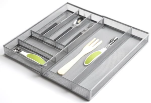 Expandable 7-Compartment Mesh Cutlery Tray Cabinet Drawer Organizer with No-Slip Foam Feet - Kitchen Organization