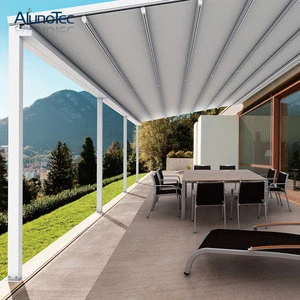 Exterior White Summerhouse Retractable Roof Awnings With Lights