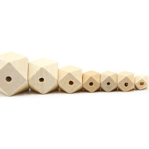 Faceted Cube Unfinished Geometric Hexagon Loose Wooden Bead To Babys Teether