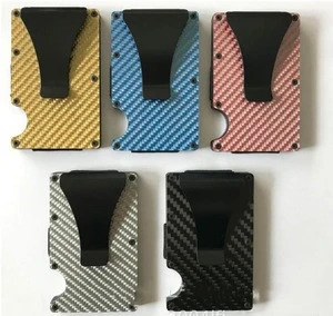Factory low MOQ custom RFID carbon fiber mens wallet metal money clip slim wallet