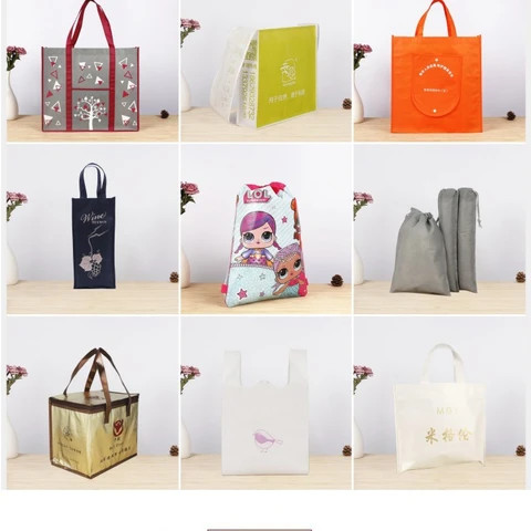 Factory  spot logo lamination printing drawstring custom sewing hot pressing tote shopping tote art gift paper bags