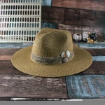 fashion belt panama hat decorated shell outdoor sun protection paper braid straw fedora hat wide brim