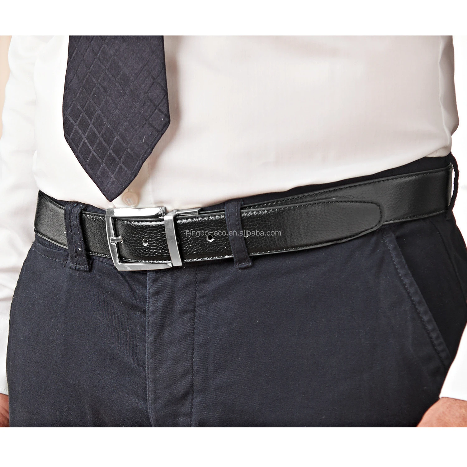 Fashion Business Style New Item Smooth 2 in 1 Double-sided Belt Genuine Leather Men Dress Belt