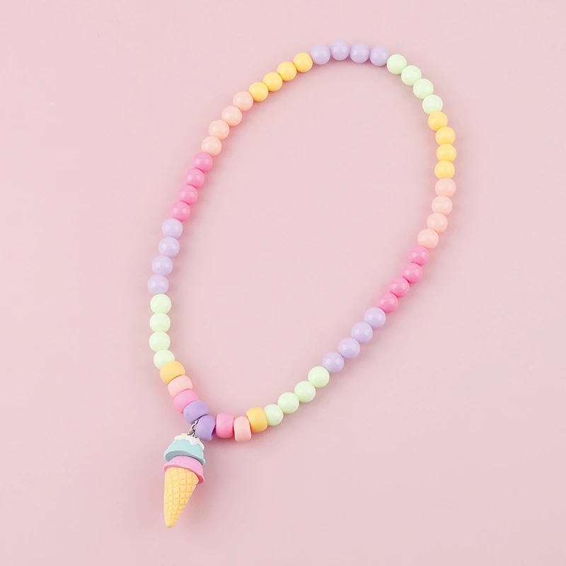 Fashion Design Colorful Bead Necklace Jewelry Custom Handmade Necklaces Ice Cream Pendant Necklace Toddler Costume Jewelry Gift