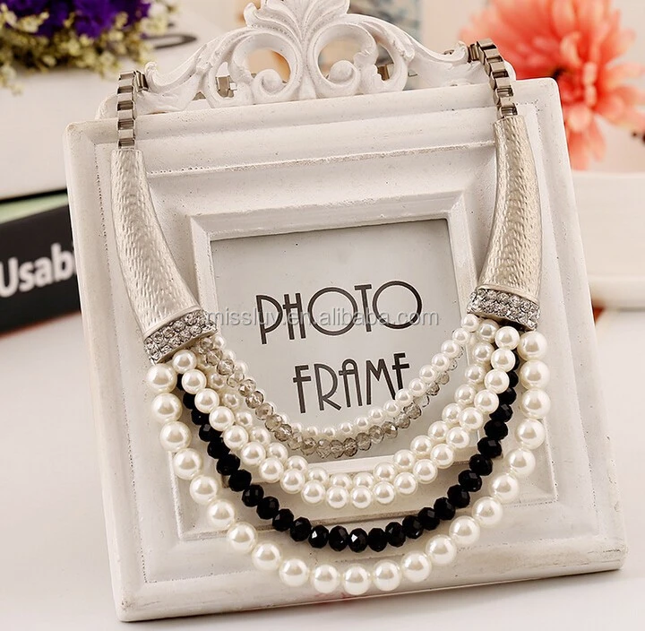 Fashion women multi-strand crystal charm necklace jewelry pearl beads statement necklace