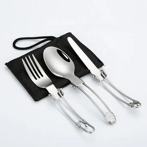 Folding Spoon and Fork Camping Foldable Outdoor Cutlery Set with bag