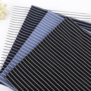 Foshan factory 100 cotton knit single jersey fabric striped black&white striped jersey fabric