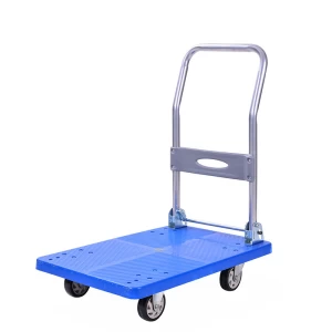 Four wheels folding 300kg transportation steel handle plastic platform hand trolley wheelbarrow