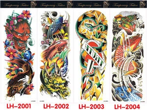 Full arm tattoo stickers large flower shoulder fake tattoos sleeves for man body paint death skull rose Black Fire Death