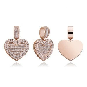 Full of Zircon Diamond Flip Love Collection Custom Photos Heart Hip Hop Necklace