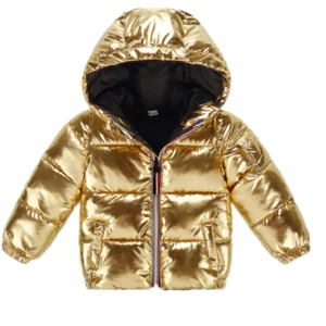 Girls Wholesale Custom Baby Children Down Bomber Jackets Silver Kids Winter Hooded Jacket