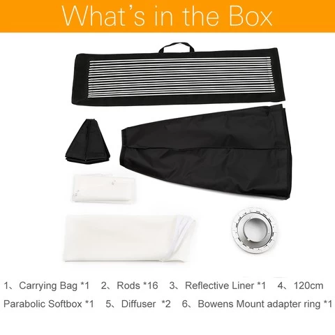 Godox Portable P120L 120CM Deep Parabolic Softbox for Bowens Profoto Elinchrom Mount Studio Flash Speedlite Reflector Softbox