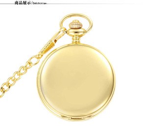 Gold color Classic Smooth Vintage Quartz Pocket Watch Gift with Chain +Gift Box