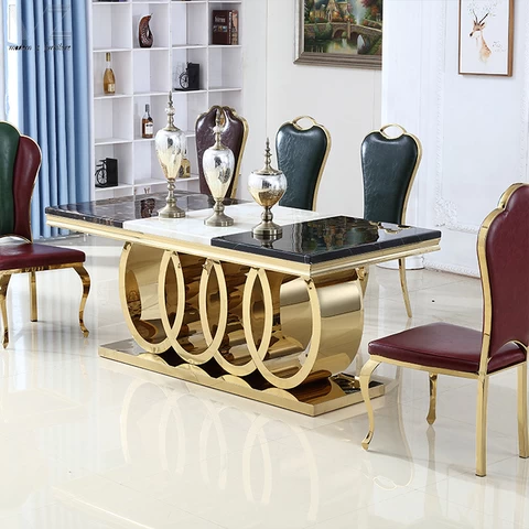 Gold Silver Stainless Steel Living Room Furniture Marble Modern Luxury Design Dining Table and Chairs Dining Room