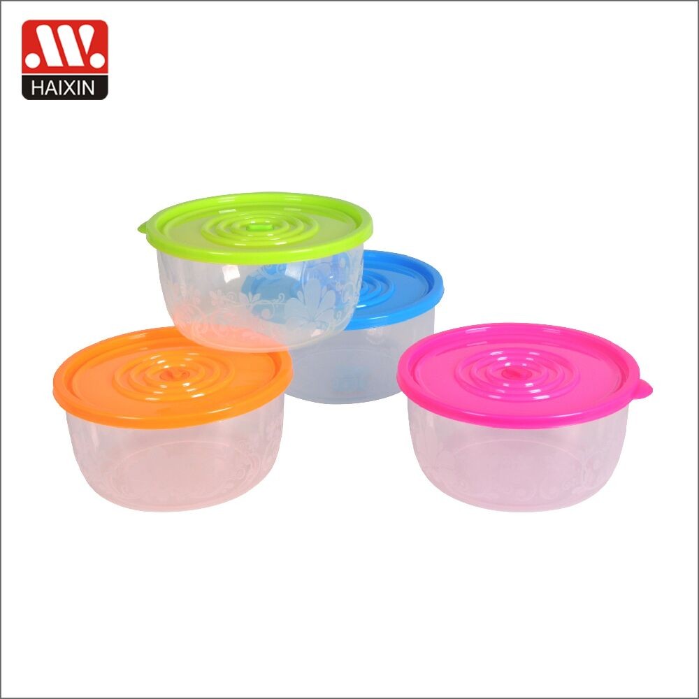 haixing stackable PP plastic transparent airtight food container 4pcs set with colourful lid for home appliance