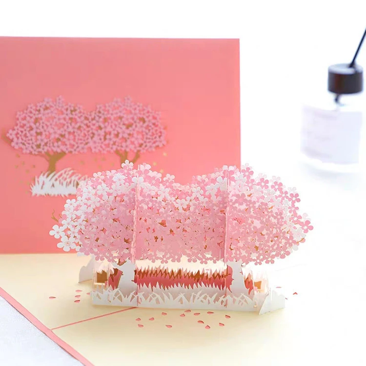 Handmade Decoration Sakura 3D Birthday Greeting Cards