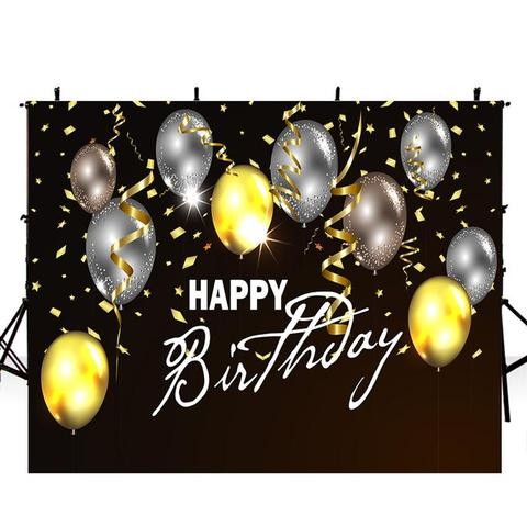 Happy Birthday Party Backdrop Black and Gold Glitter Bokeh Sequin Spots Photography Background