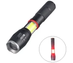 High power Red strobe 10W 7 Lighting Modes  led flashlight torch, 1000lm COB Zoom Flashlight with magnetic base for self defence