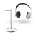 Import high quality Dia 11cm solid glassy round acrylic base 26cm height metal earphone headset tabletop display rack from China