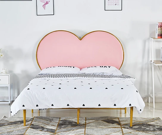 High quality double bedroom metal pink iron antique bed design furniture