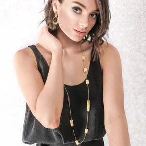 High quality Elegant 18k Gold Plated Long Chain Geometric Jewelry Necklace