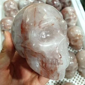 High Quality  Natural Polished Hand Carved Folk Crafts Red Hematoid Skulls Healing Crystals Stone Skulls For Decoration