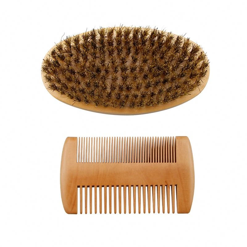 High Quality Wooden beard trimming suit,beard brush and two side beard wooden comb