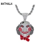 Hiphop Micro Paved Full CZ Stone Saw Doll Head Mask Pendant Necklace Mens Hip Hop Jewelry
