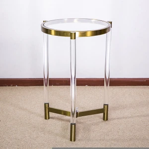 HOMESWEET Acrylic Coffee Table With Metal Corner Lucite Plexiglass Acrylic Side Table With Gold Accessories