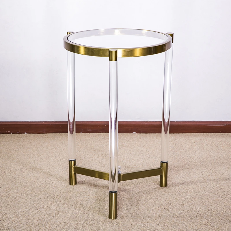 HOMESWEET Acrylic Coffee Table With Metal Corner Lucite Plexiglass Acrylic Side Table With Gold Accessories
