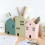Hot Factory direct sales solid wooden office desk Cartoon house stationery creative pen with holder organizer