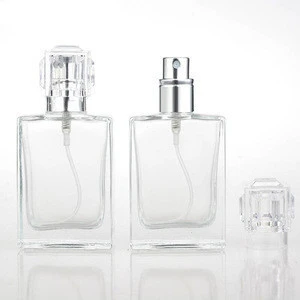 Hot sale 30ml Refillable Rectangle Clear Transparent Glass Empty Spray Perfume  Bottle