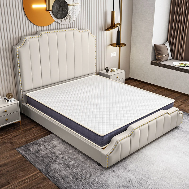 Hot sale modern home solid wood contemporary and contracted dark grey bedroom bed group 1.5 meters of leather bed