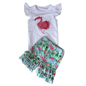 Hot Sale Summer Baby Girls Outfit 2 Pieces Boutique Clothing Set For Child Clothes Set With Applique