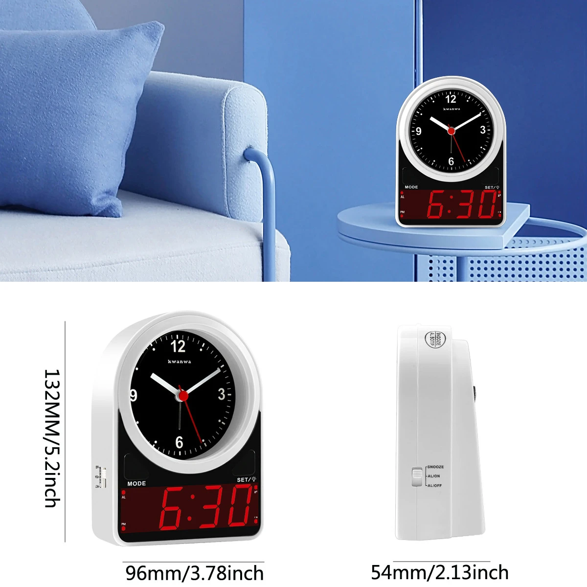 Hot Sales Analog Digital LED Alarm Clock for Bedroom with Light Sensor, Battery Operated Only and Easy to Use