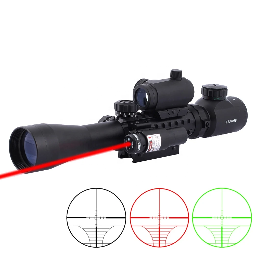 Hunting Rifle Scope 3-9x40 Red and Green Illuminated With Red Laser Sight