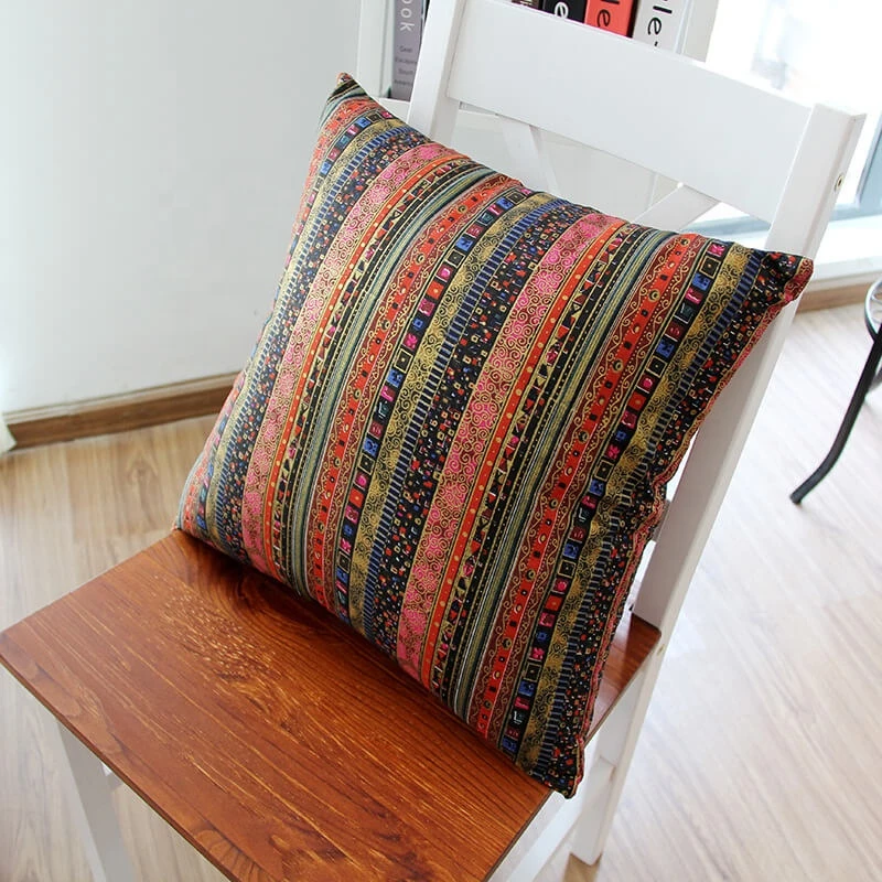 i@home Without core ethnic style gilded striped linen print pillow cushion cover for sofa